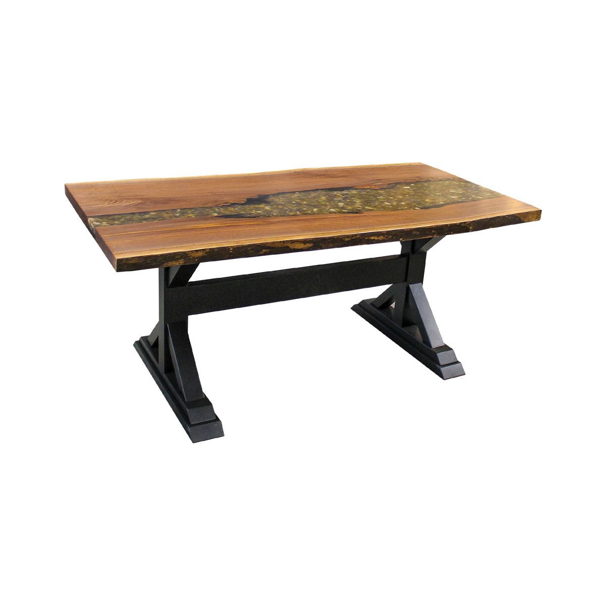 Walnut River Table with River Stones