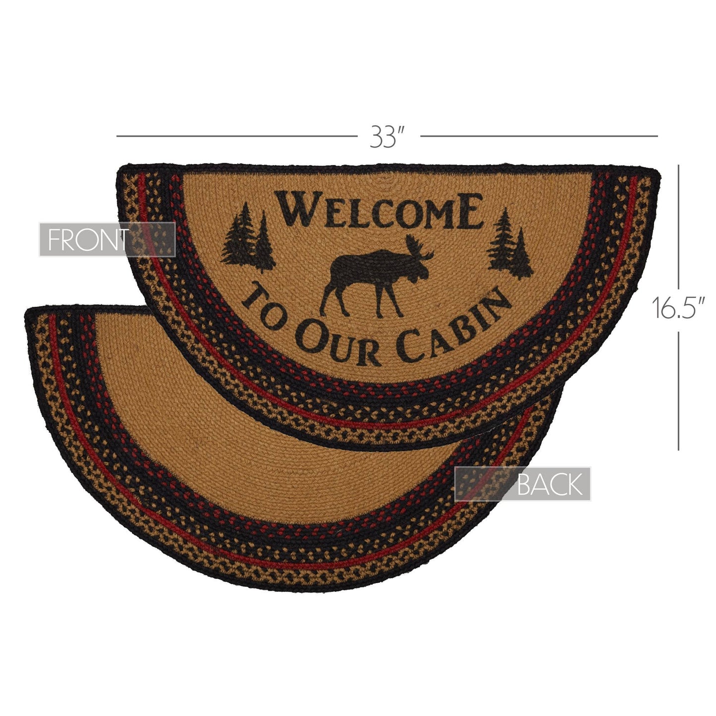 Cumberland Stenciled Moose Jute Rug Half Circle Welcome to the Cabin 16.5x33