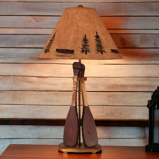 Stain/Red 2 Paddle Table Lamp