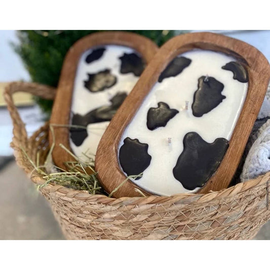 Oval Dough Bowl Soy Wax Candle with Cow Print