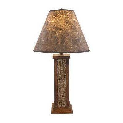 Dark Stain Poplar Bark With Wood Accent Table Lamp