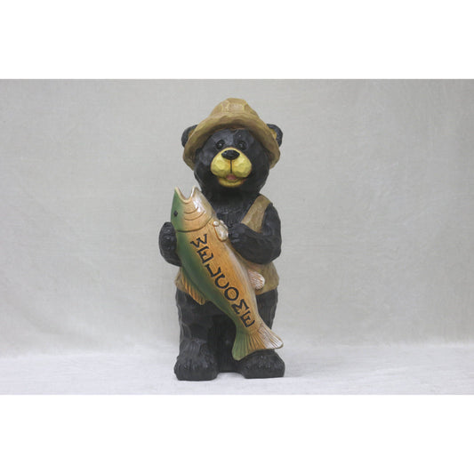 Standing Bear with Fish Welcome Sign