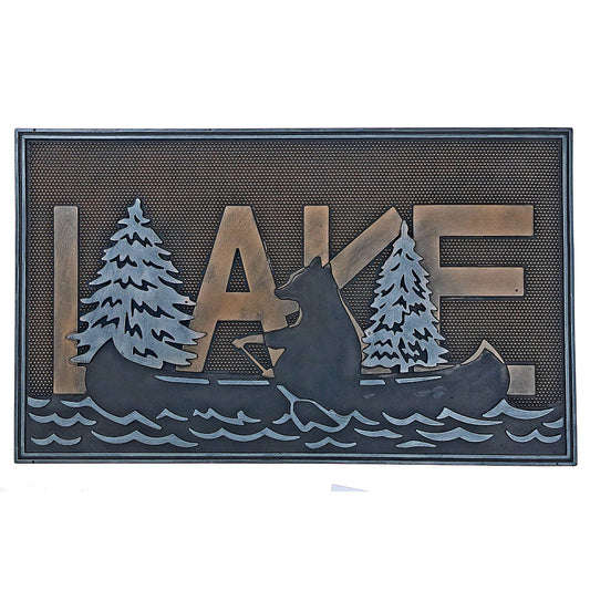 Rubber Mat Lake With Bear On Canoe