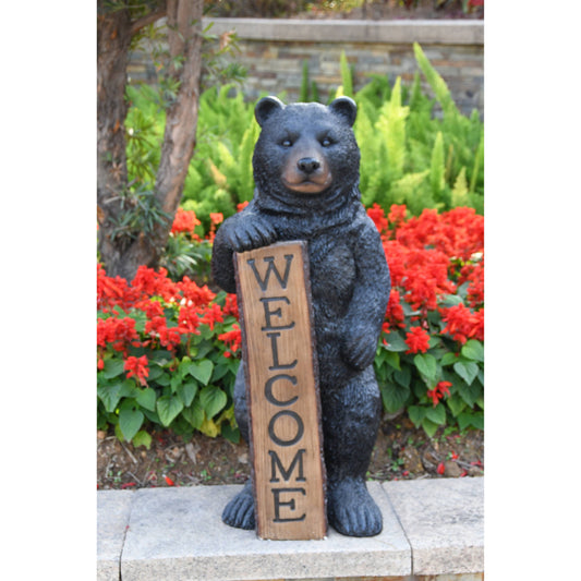 Standing Black Bear with Heartwarming Welcome Sign