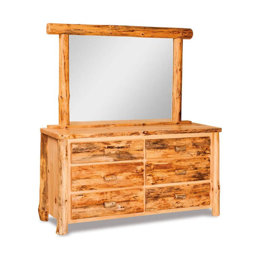 Rustic Pine Dark 6 Drawer Dresser with Mirror FS