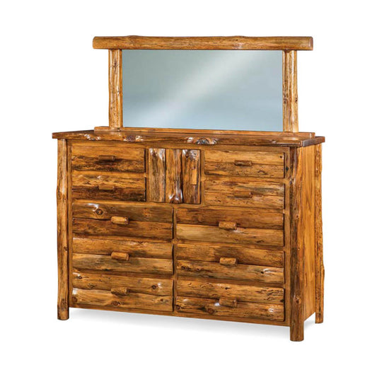 Rustic Pine 10 Drawer 1 Door Dresser with Mirror