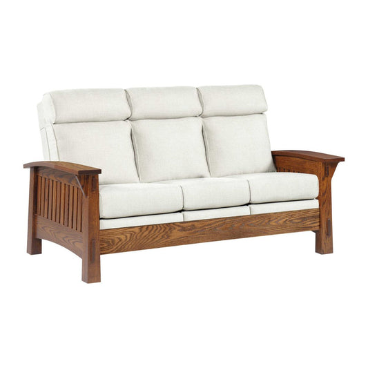 Heritage Ridge Sofa – Red Oak & Stucco Fabric