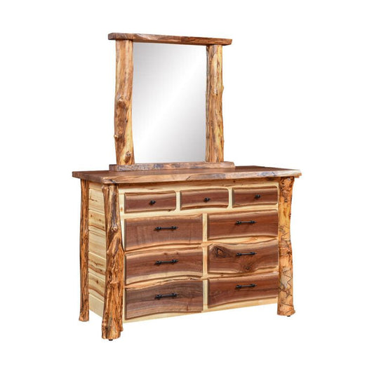 Aspen/Wawlnut 9 Drawer Dresser with Mirror