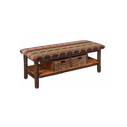 Bench with Two Baskets and Fabric Seat
