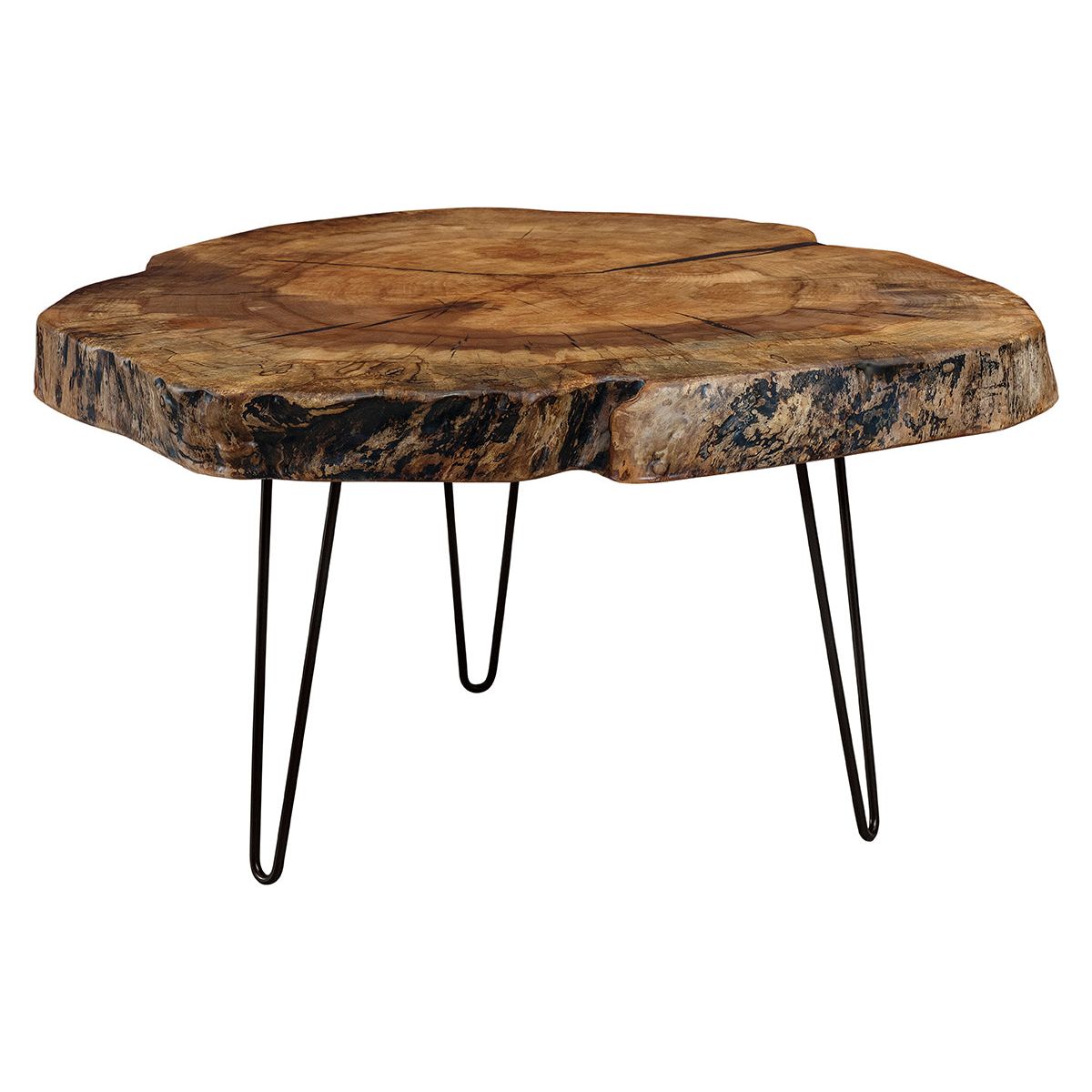 Burl with Metal Base Coffee Table