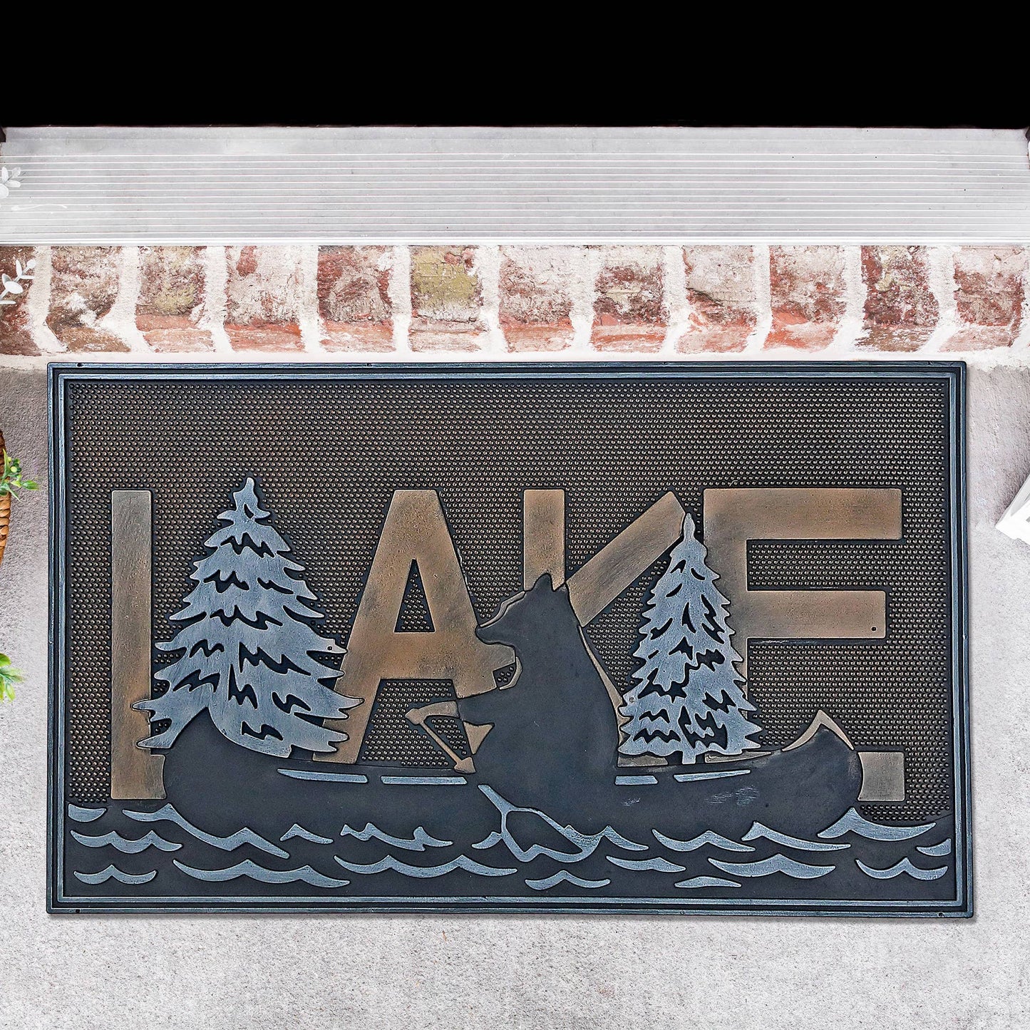 Rubber Mat Lake With Bear On Canoe