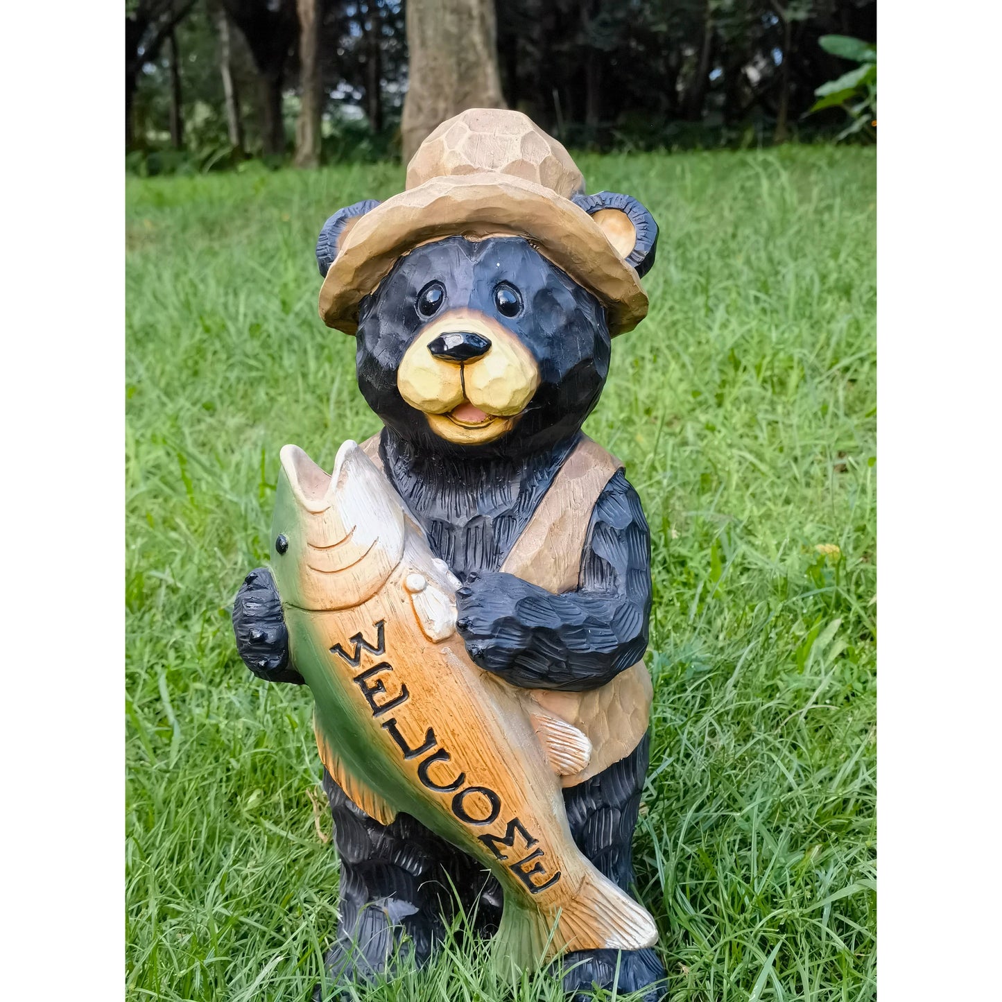 Standing Bear with Fish Welcome Sign
