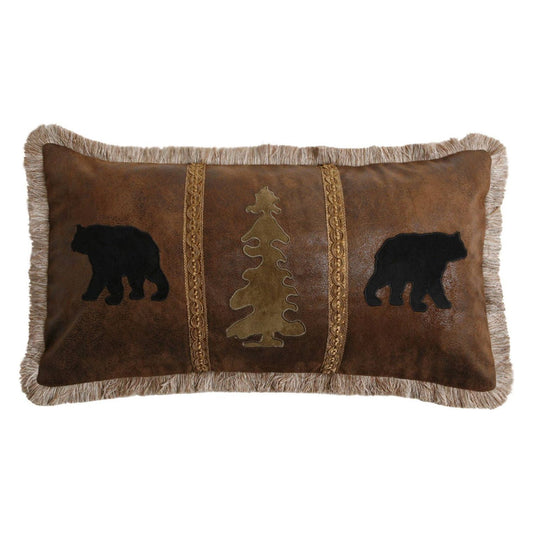 Bear/Tree/Bear Faux Leather Pillow
