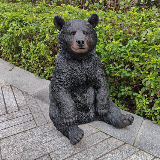 Majestic Black Polyresin Sitting Bear Figurine