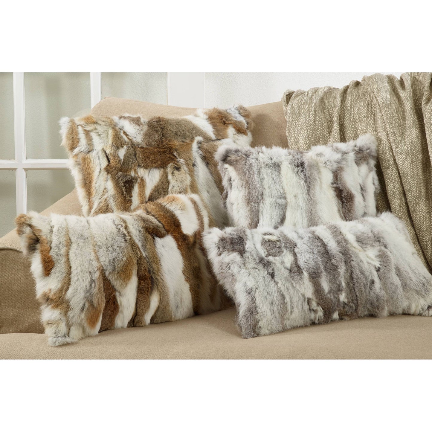 Rabbit Fur Pillow - Poly Filled
